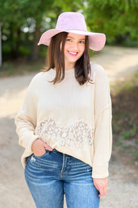 Dropped Shoulder Sweater W/ Lace Detail