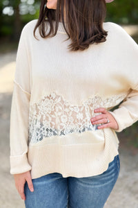 Dropped Shoulder Sweater W/ Lace Detail