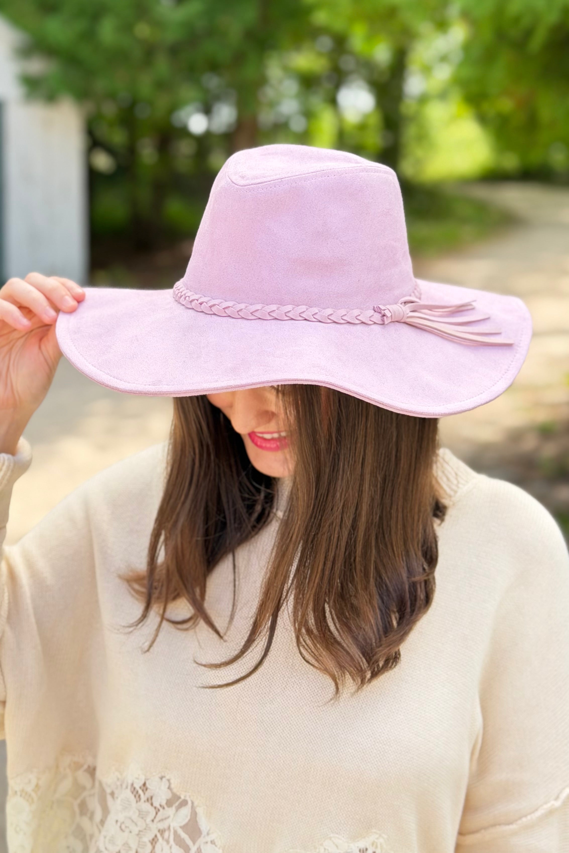 Braided Tassel Fedora Hat - Mauve