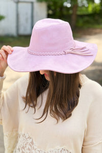 Braided Tassel Fedora Hat - Mauve