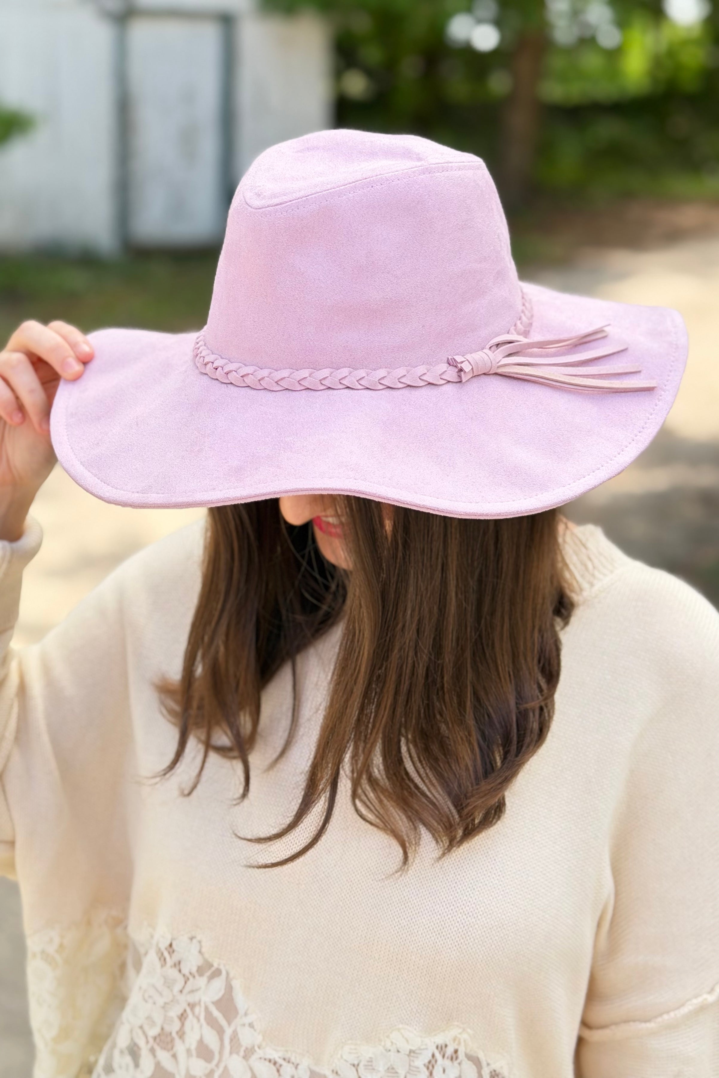 Braided Tassel Fedora Hat - Mauve