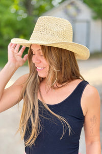 Straw Braided Sun Cowboy Hat - Beige
