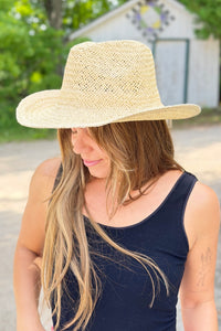 Straw Braided Sun Cowboy Hat - Beige