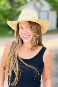 Straw Braided Sun Cowboy Hat - Beige