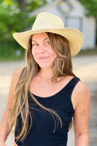 Straw Braided Sun Cowboy Hat - Beige