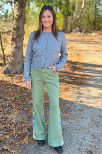Embroidered Flare Pants - Green
