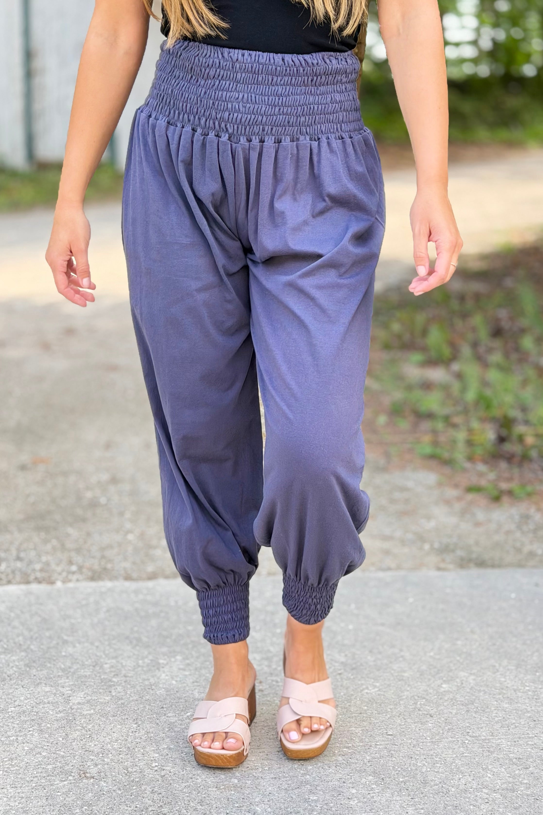Harem Pants Smock Waist - Grey