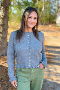 Classic Button Down Ruffled Cardigan - Grey
