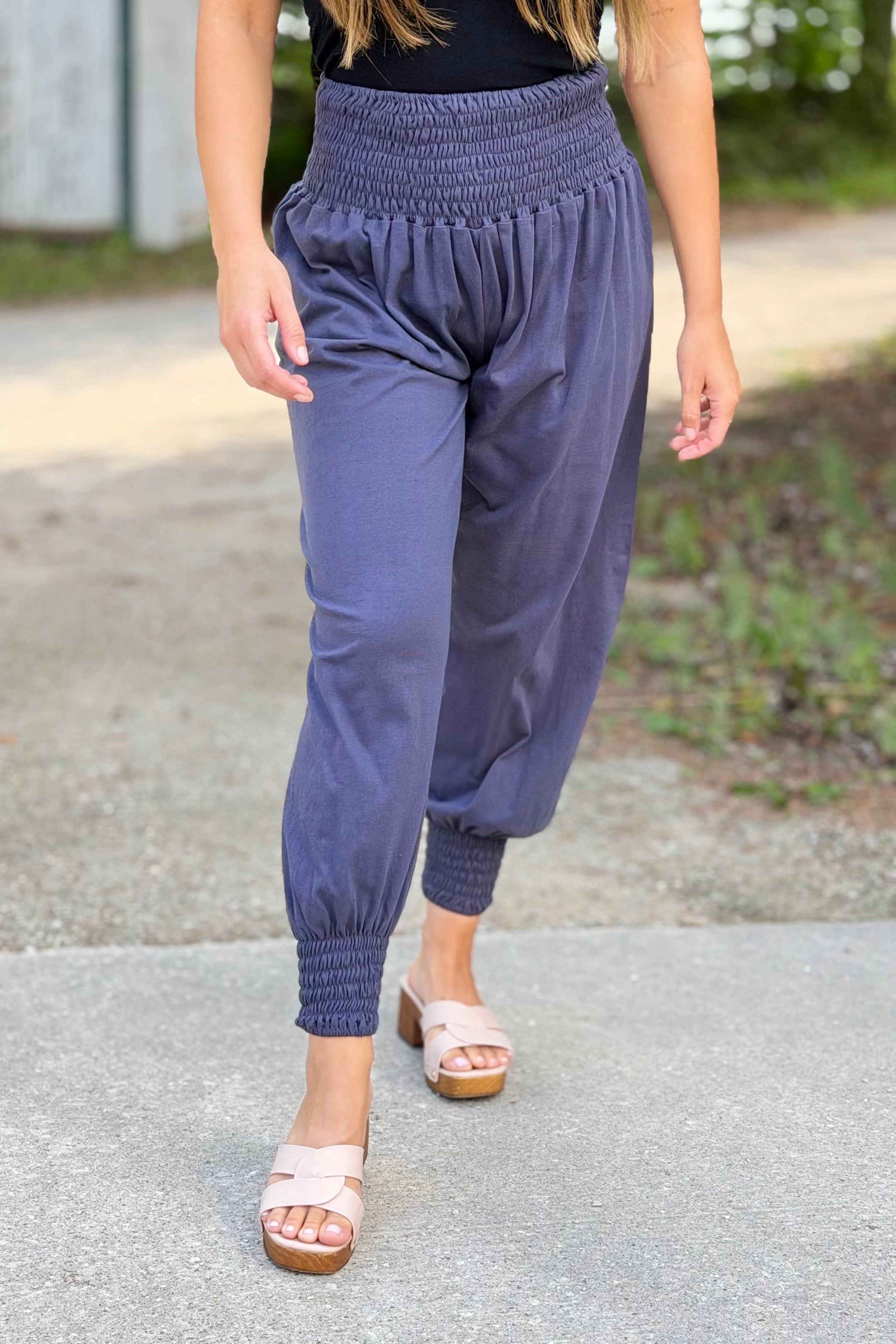 Harem Pants Smock Waist - Grey