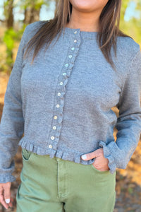 Classic Button Down Ruffled Cardigan - Grey