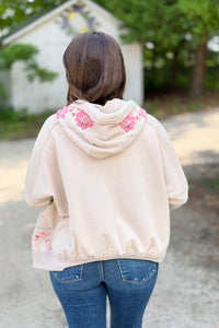 Long Sleeve Embroidery Print Front Top - Mushroom