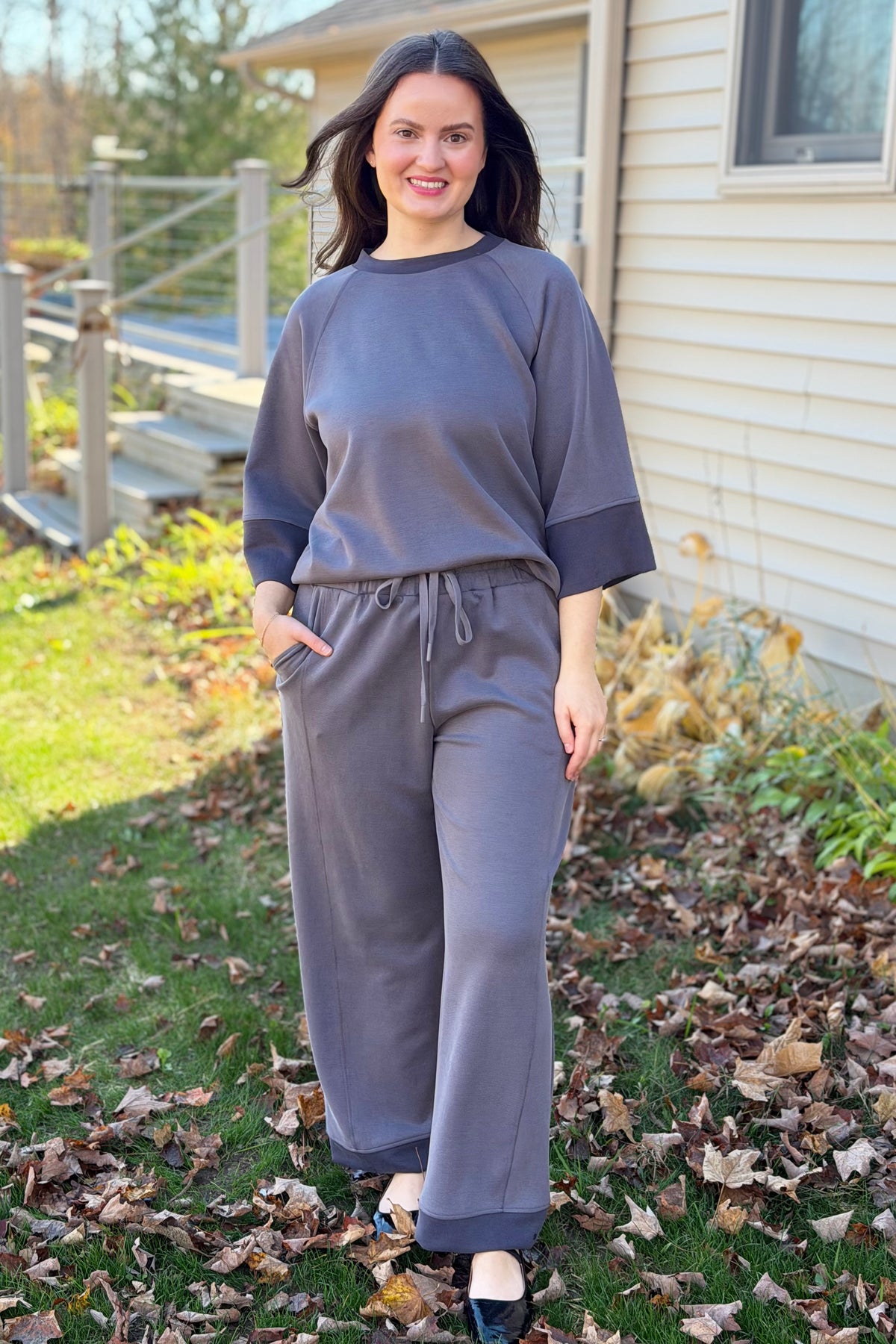 Cloudknit Colorblock Crewneck Top - Charcoal