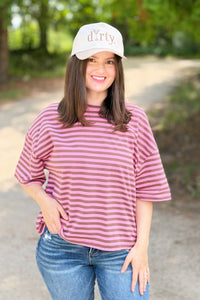 Oversized Stripe Boyfriend Tee - Chocolate