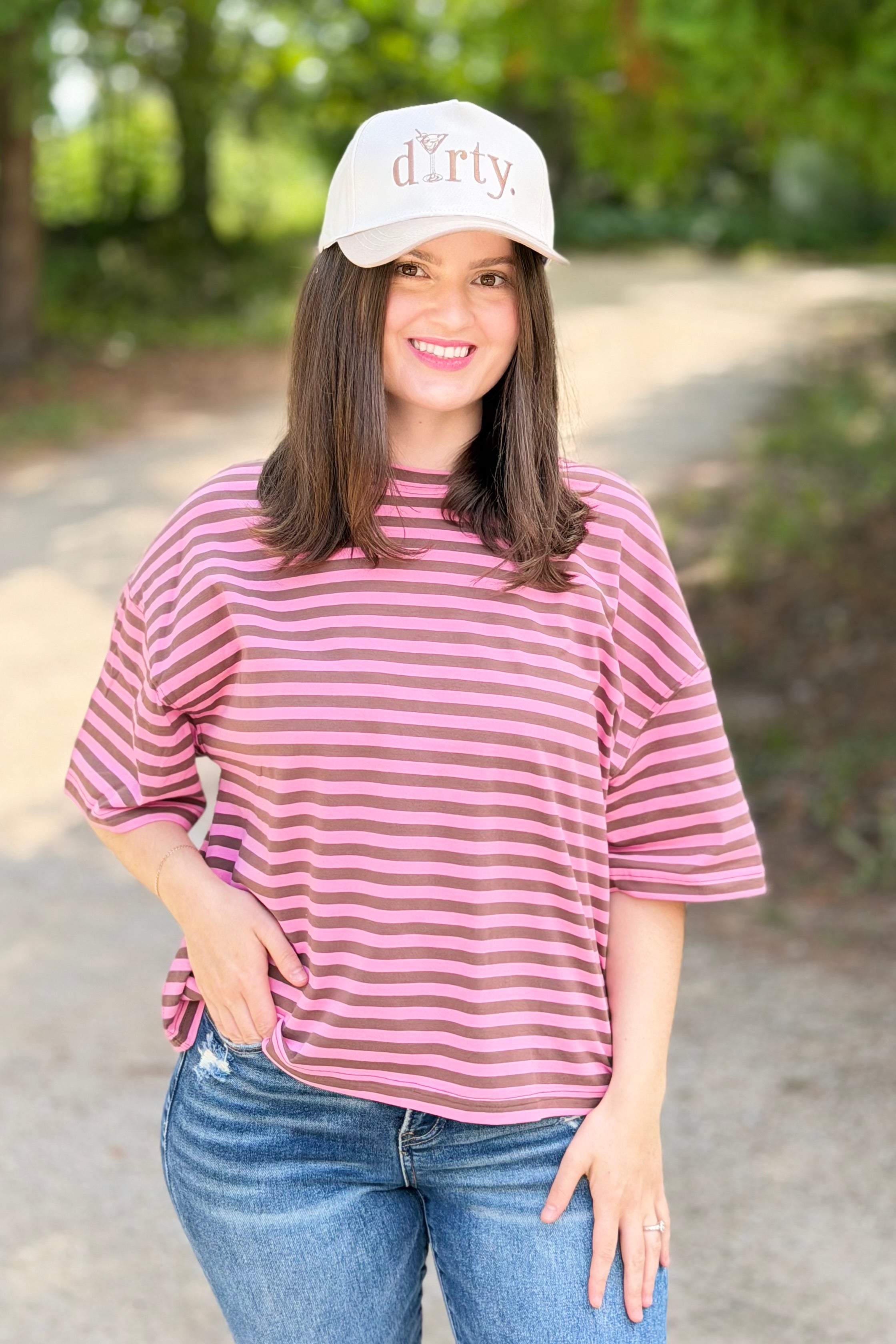 Oversized Stripe Boyfriend Tee - Chocolate