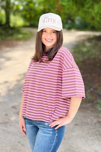Oversized Stripe Boyfriend Tee - Chocolate