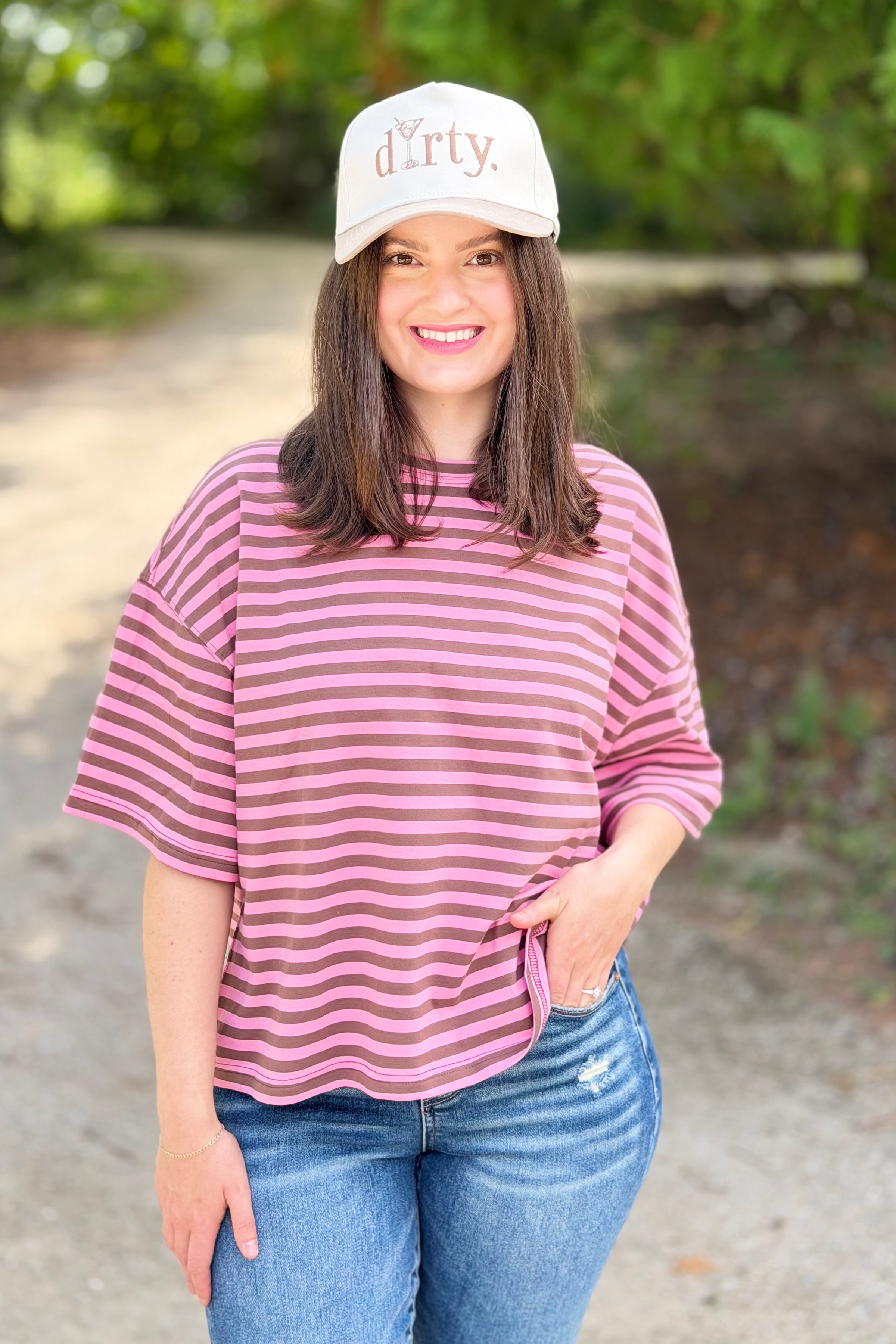 Oversized Stripe Boyfriend Tee - Chocolate
