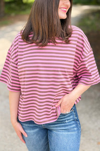 Oversized Stripe Boyfriend Tee - Chocolate