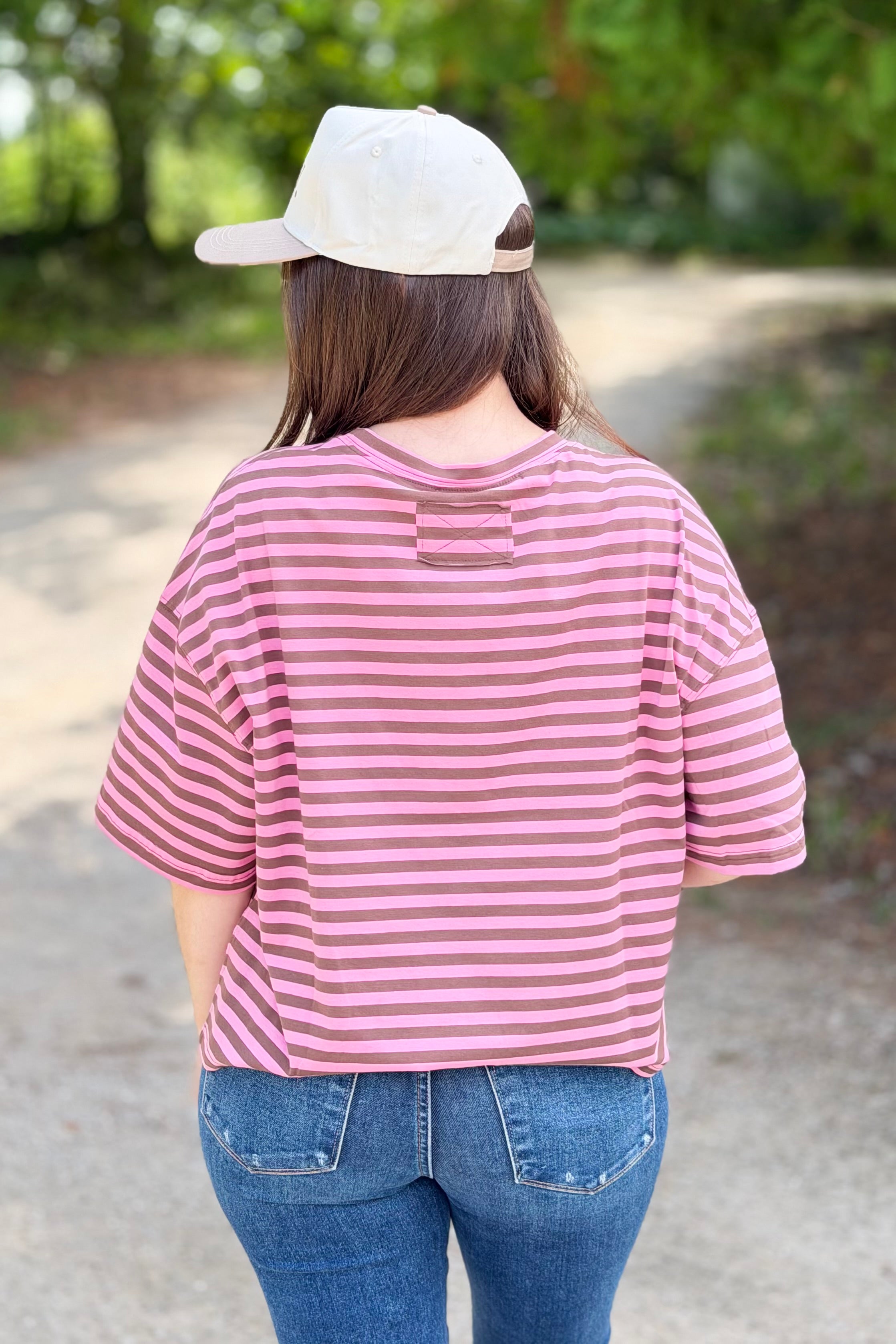 Oversized Stripe Boyfriend Tee - Chocolate