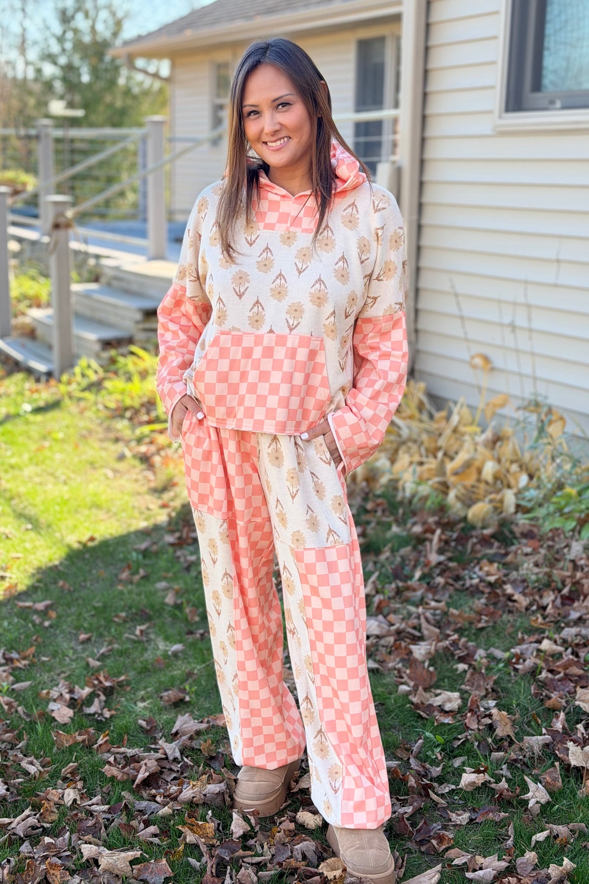Floral Checkered Patchwork Pants