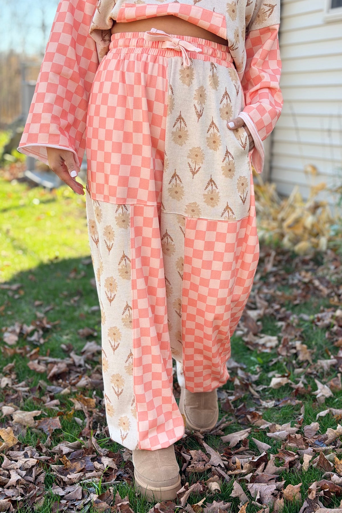 Floral Checkered Patchwork Pants