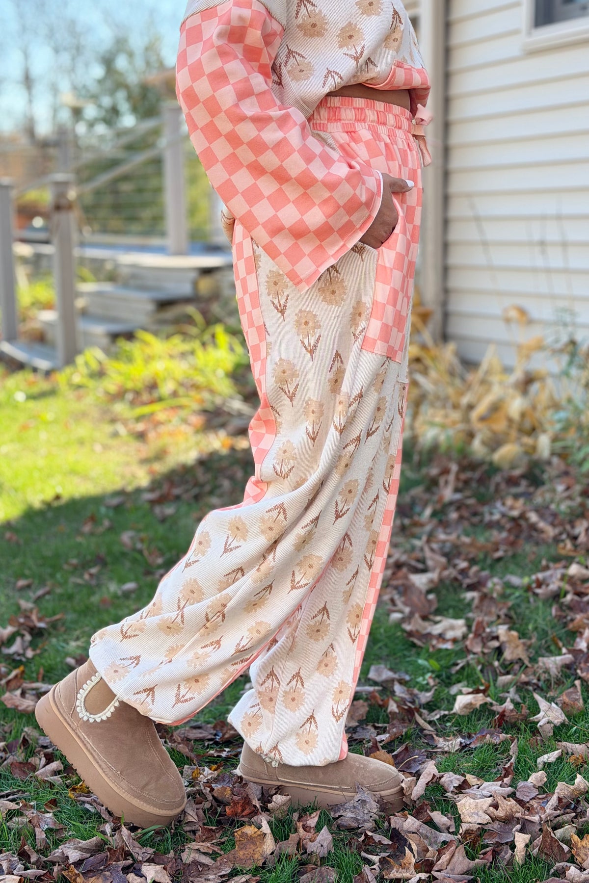 Floral Checkered Patchwork Pants