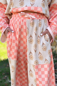 Floral Checkered Patchwork Pants