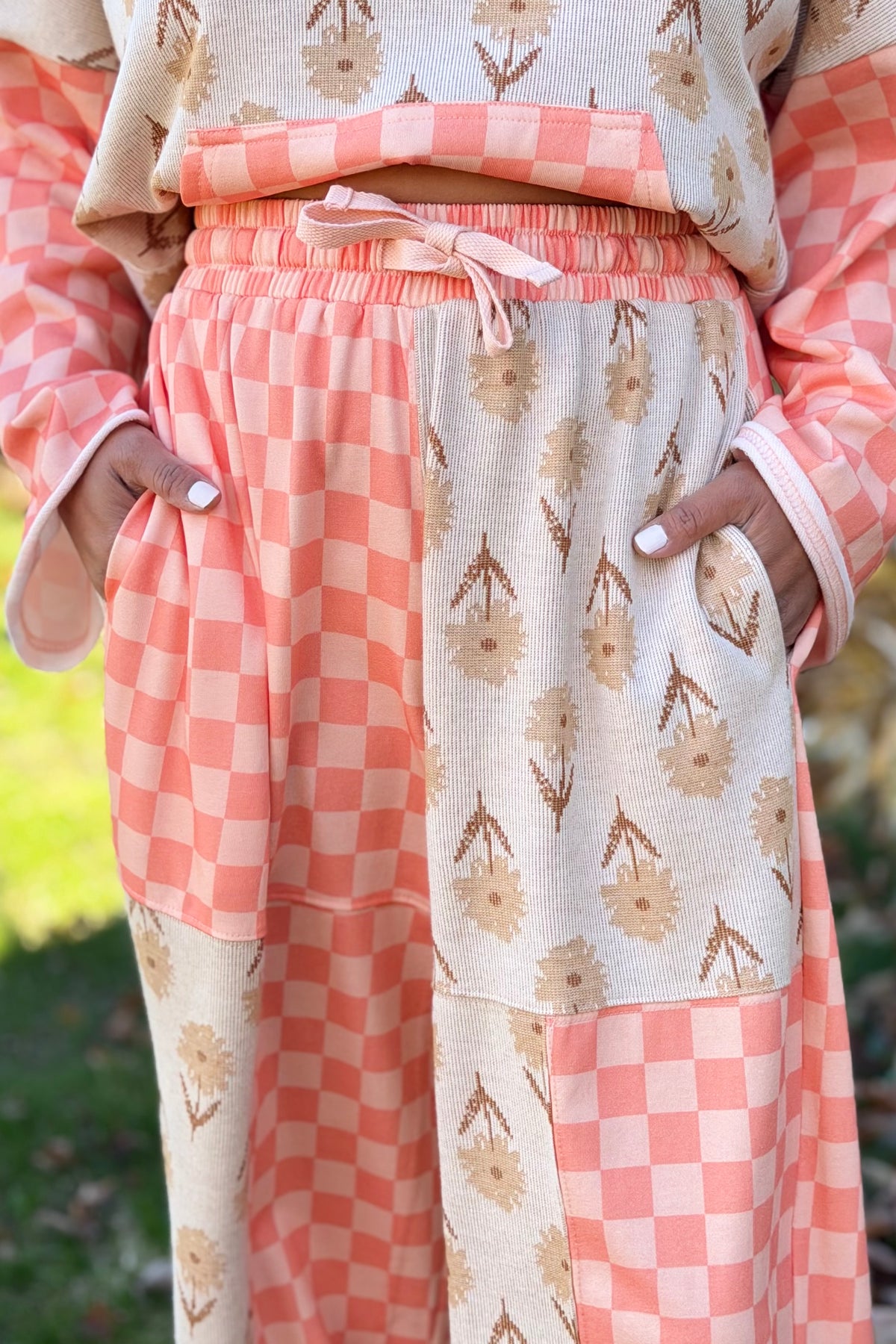 Floral Checkered Patchwork Pants