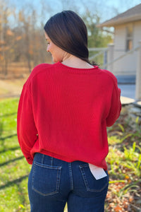 Fish Graphic Knit Sweater - Red