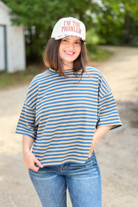 Oversized Stripe Boyfriend Tee - Tan