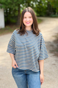 Oversized Stripe Boyfriend Tee - Tan