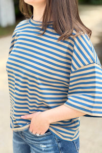 Oversized Stripe Boyfriend Tee - Tan