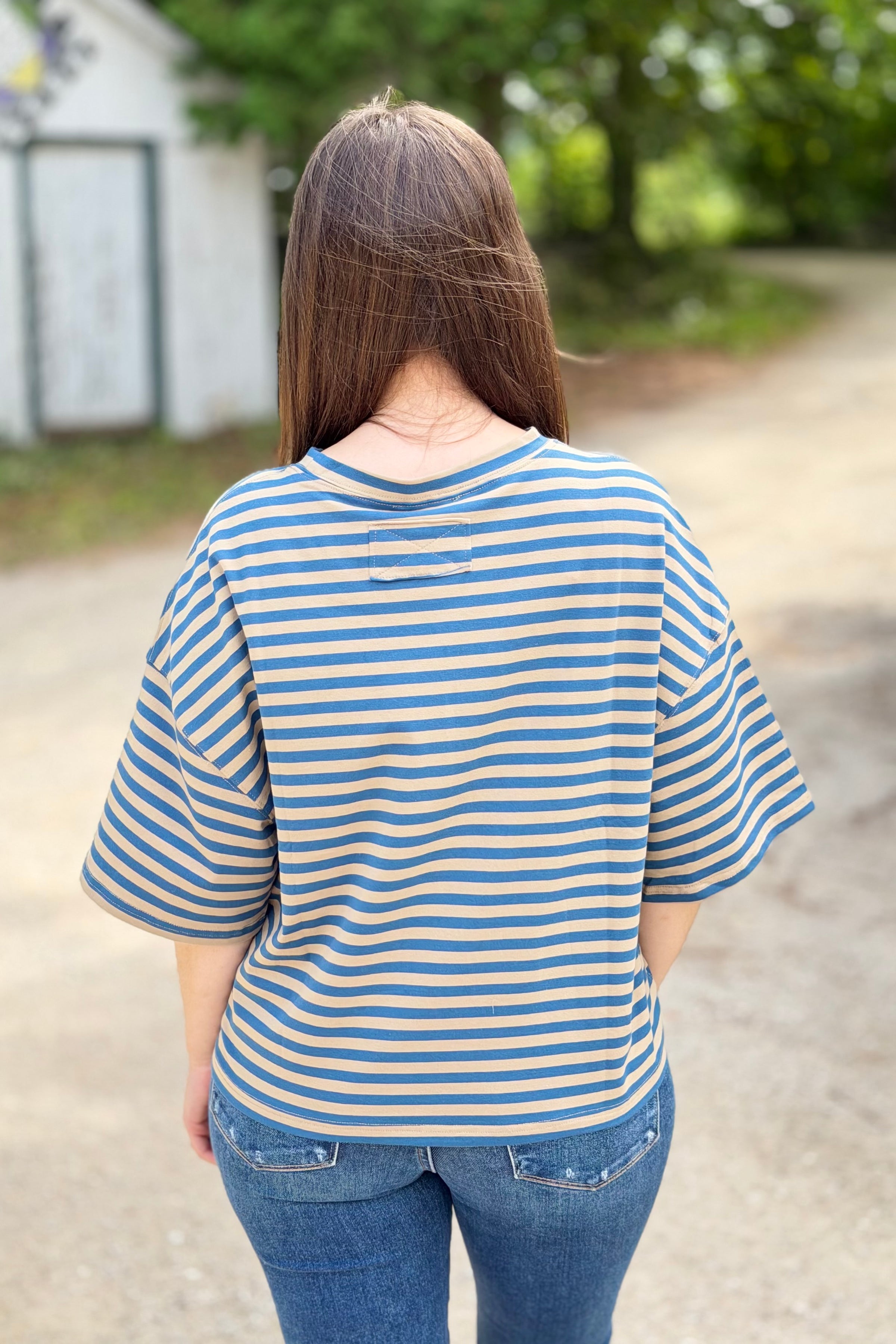 Oversized Stripe Boyfriend Tee - Tan