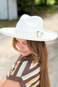 Grommet Belt Fedora Hat - Ivory