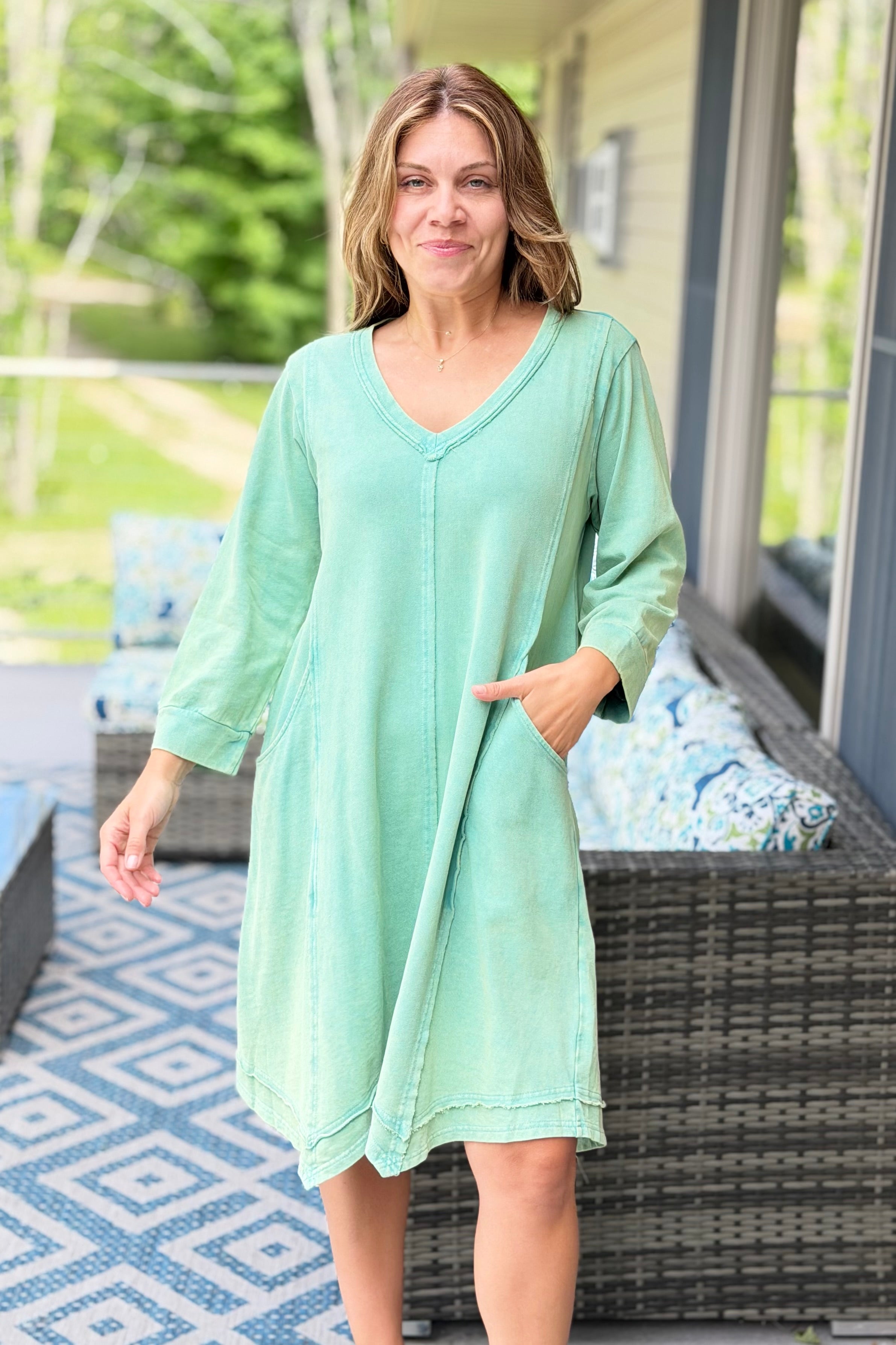 Mineral Washed Dress - Juniper Green