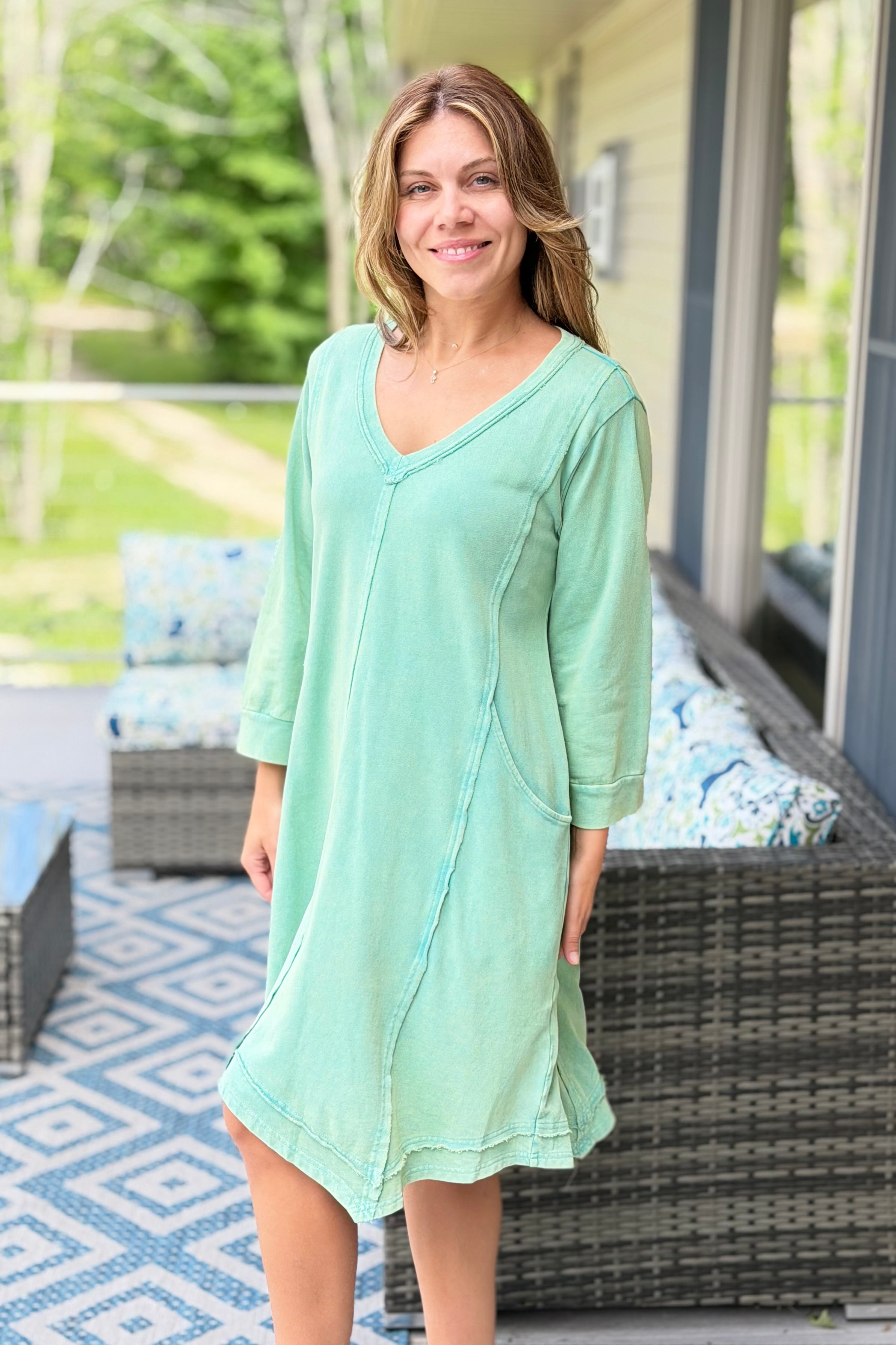 Mineral Washed Dress - Juniper Green
