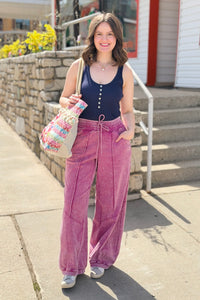Washed French Terry Barrel Pants - Orchid