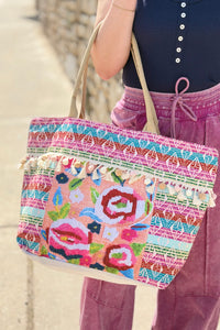 Boho Fringe Tote Bag  - Aztec Multi