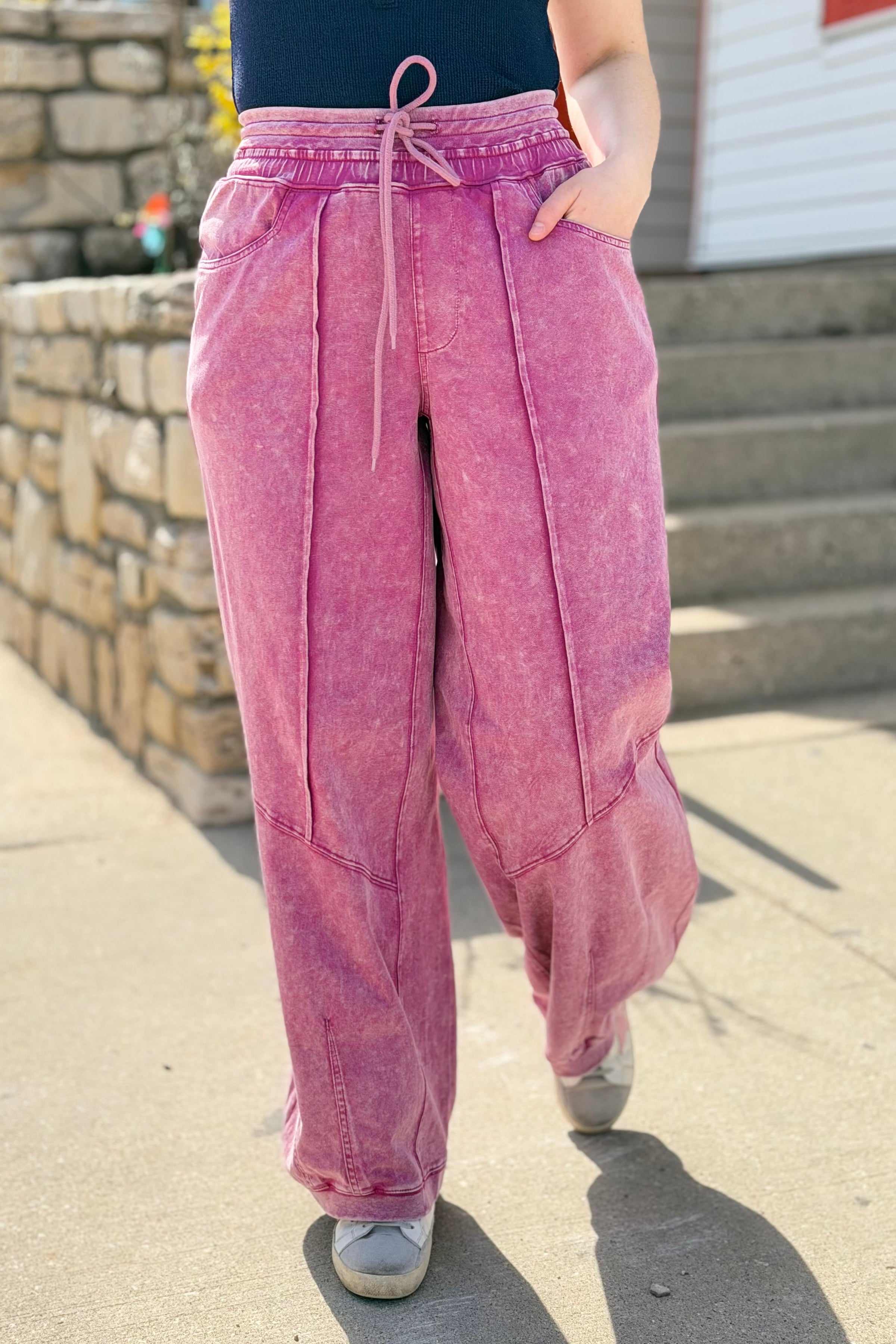 Washed French Terry Barrel Pants - Orchid
