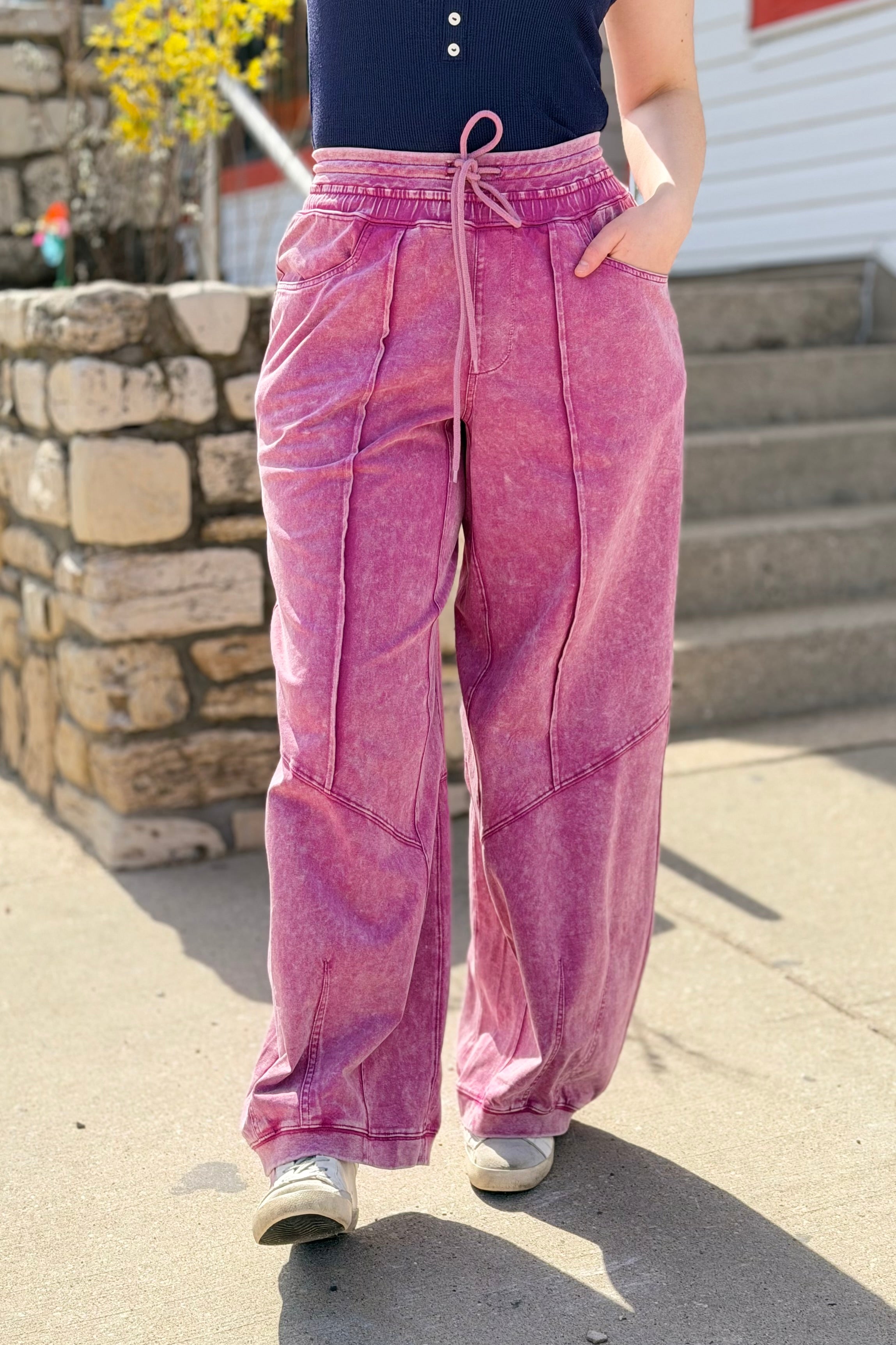 Washed French Terry Barrel Pants - Orchid