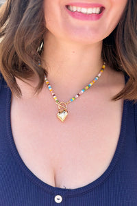 Multicolor Gold Heart Toggle Necklace