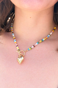 Multicolor Gold Heart Toggle Necklace