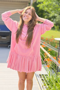 Mineral Washed Bubble Dress  - Antique Rose