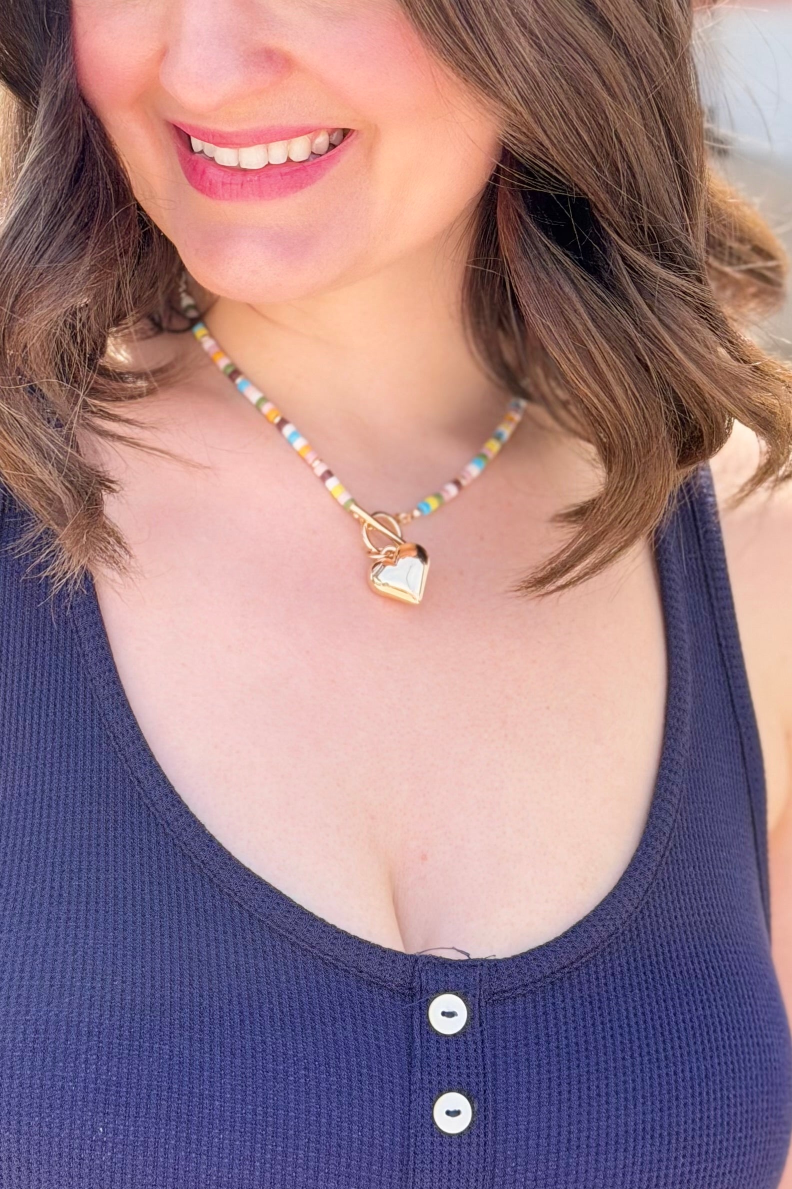 Multicolor Gold Heart Toggle Necklace
