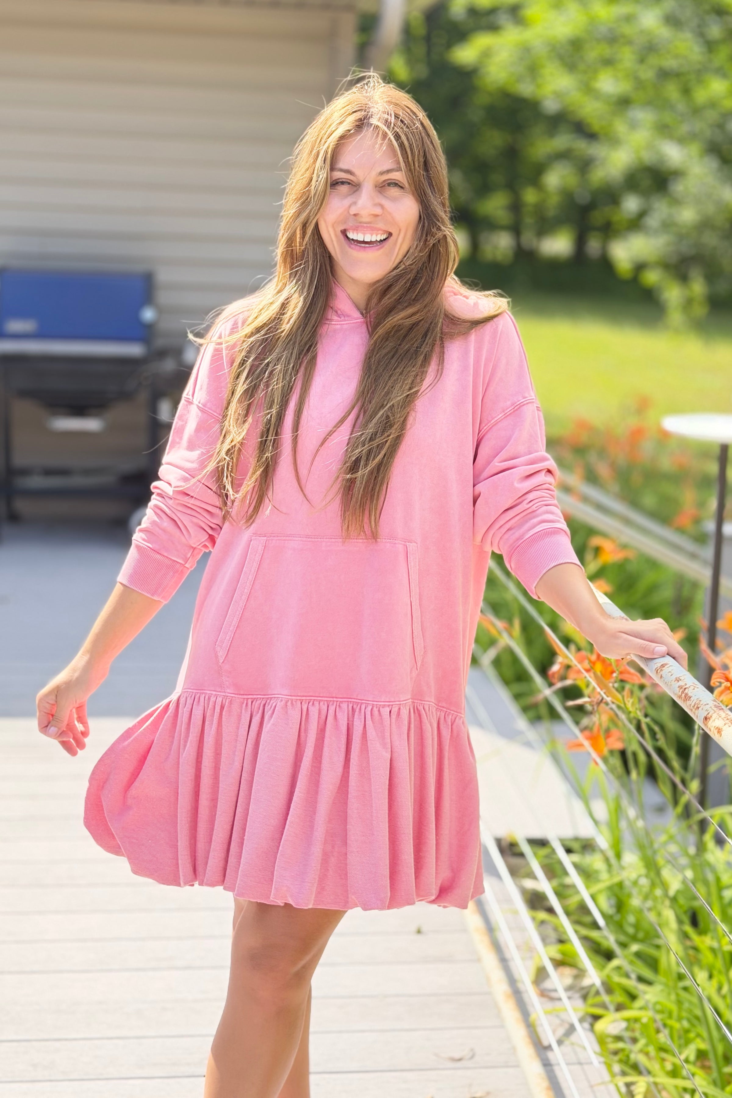 Mineral Washed Bubble Dress  - Antique Rose