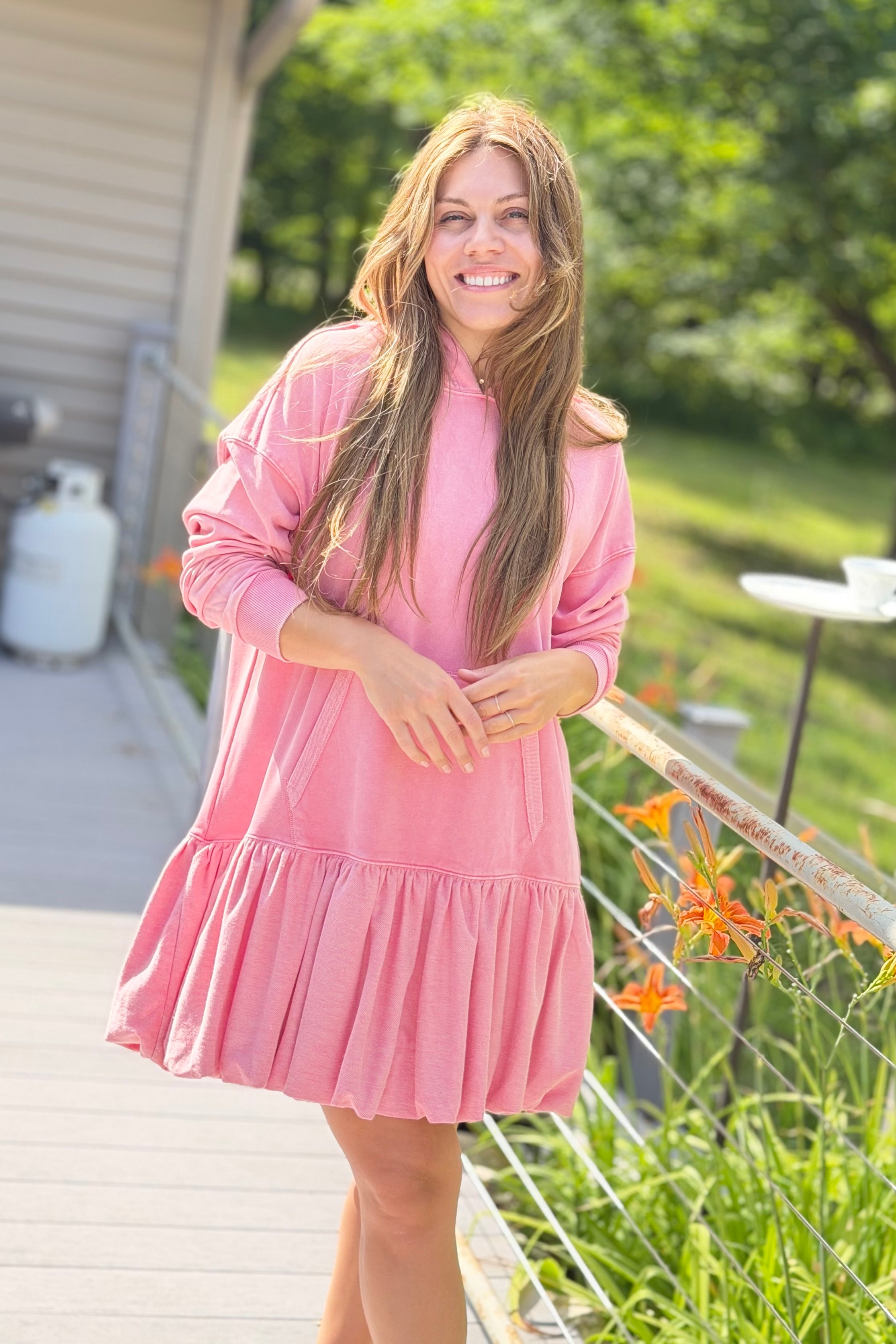 Mineral Washed Bubble Dress  - Antique Rose