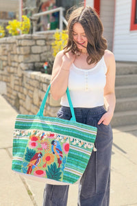 Boho Fringe Tote Bag  - Green