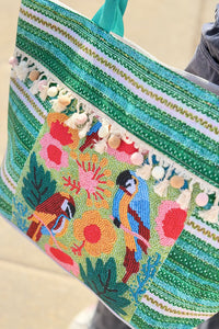 Boho Fringe Tote Bag  - Green