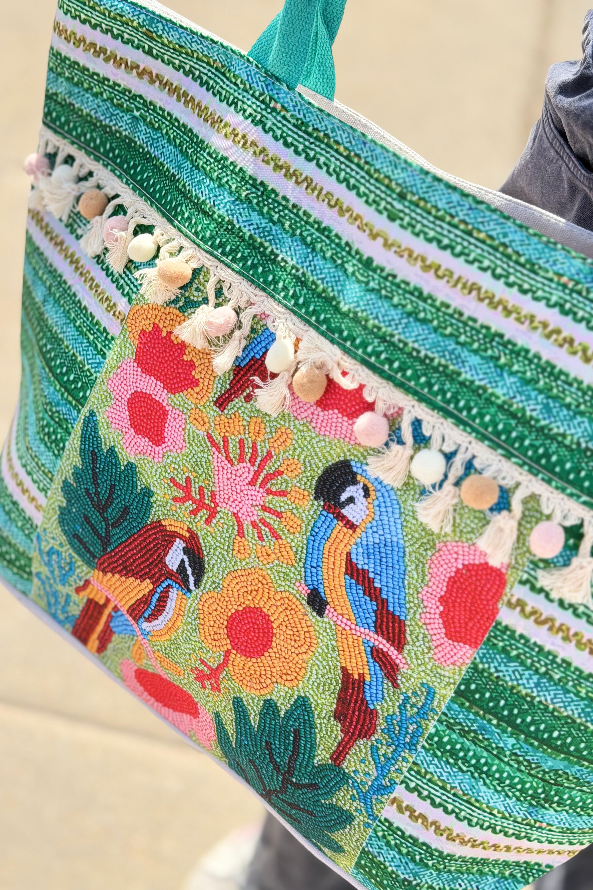 Boho Fringe Tote Bag  - Green