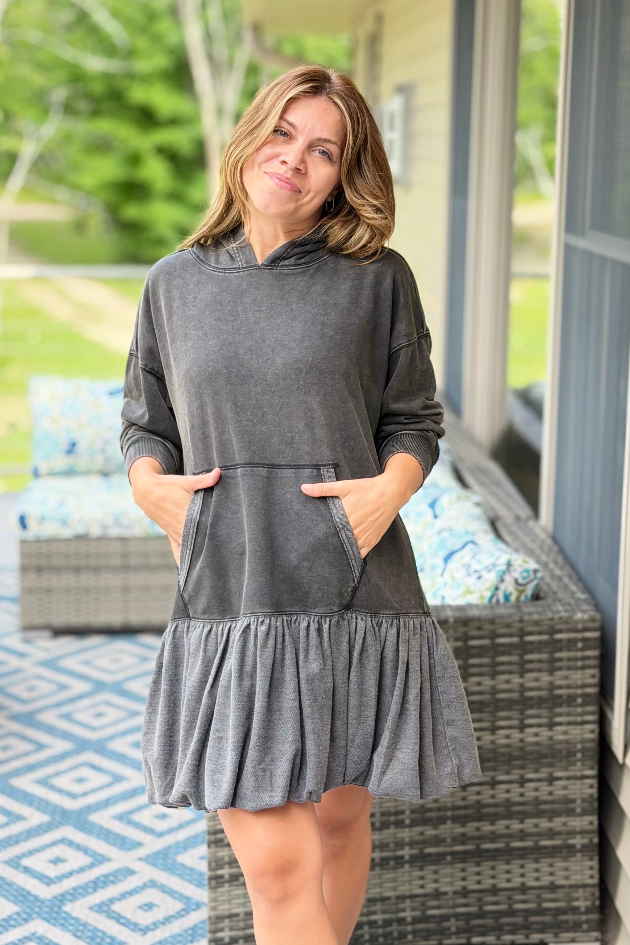 Mineral Washed Bubble Dress - Black