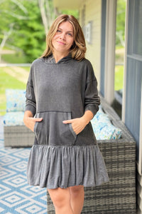 Mineral Washed Bubble Dress - Black